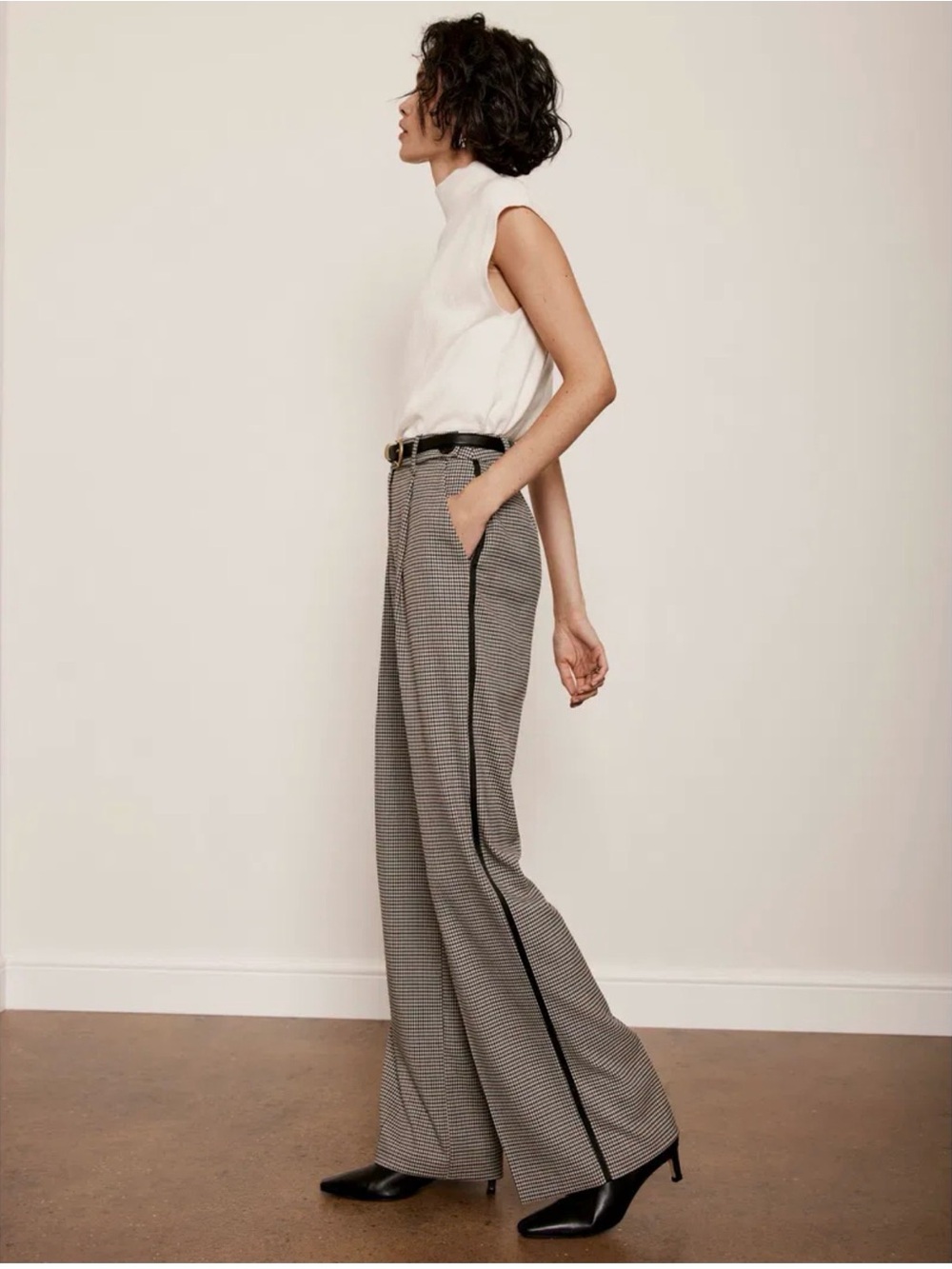 Mint Velvet Houndstooth Wide-Leg Pants - Black & White